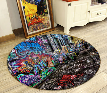 3D Graffiti Wall 72287 Round Non Slip Rug Mat
