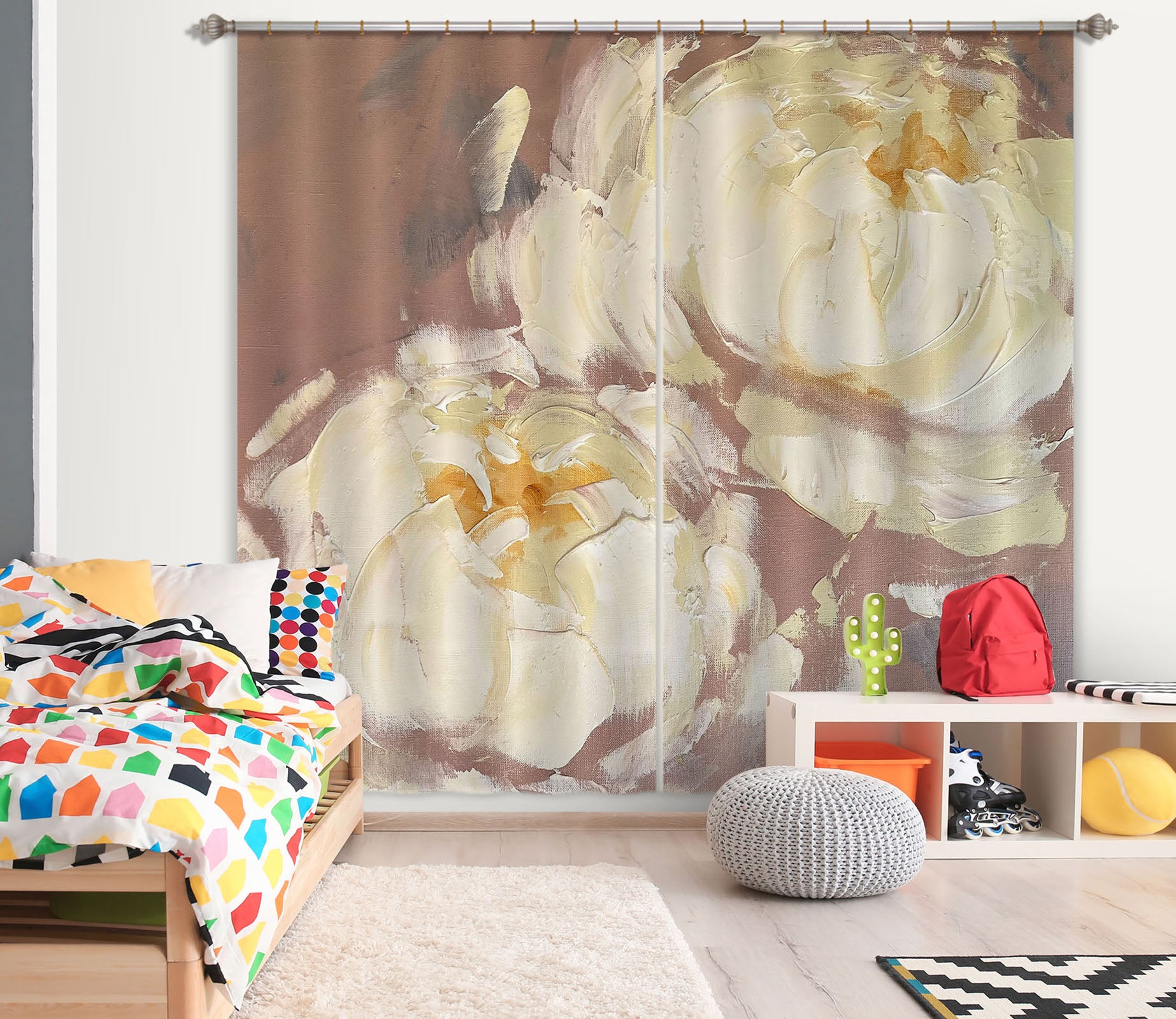 3D White Flower 3022 Skromova Marina Curtain Curtains Drapes