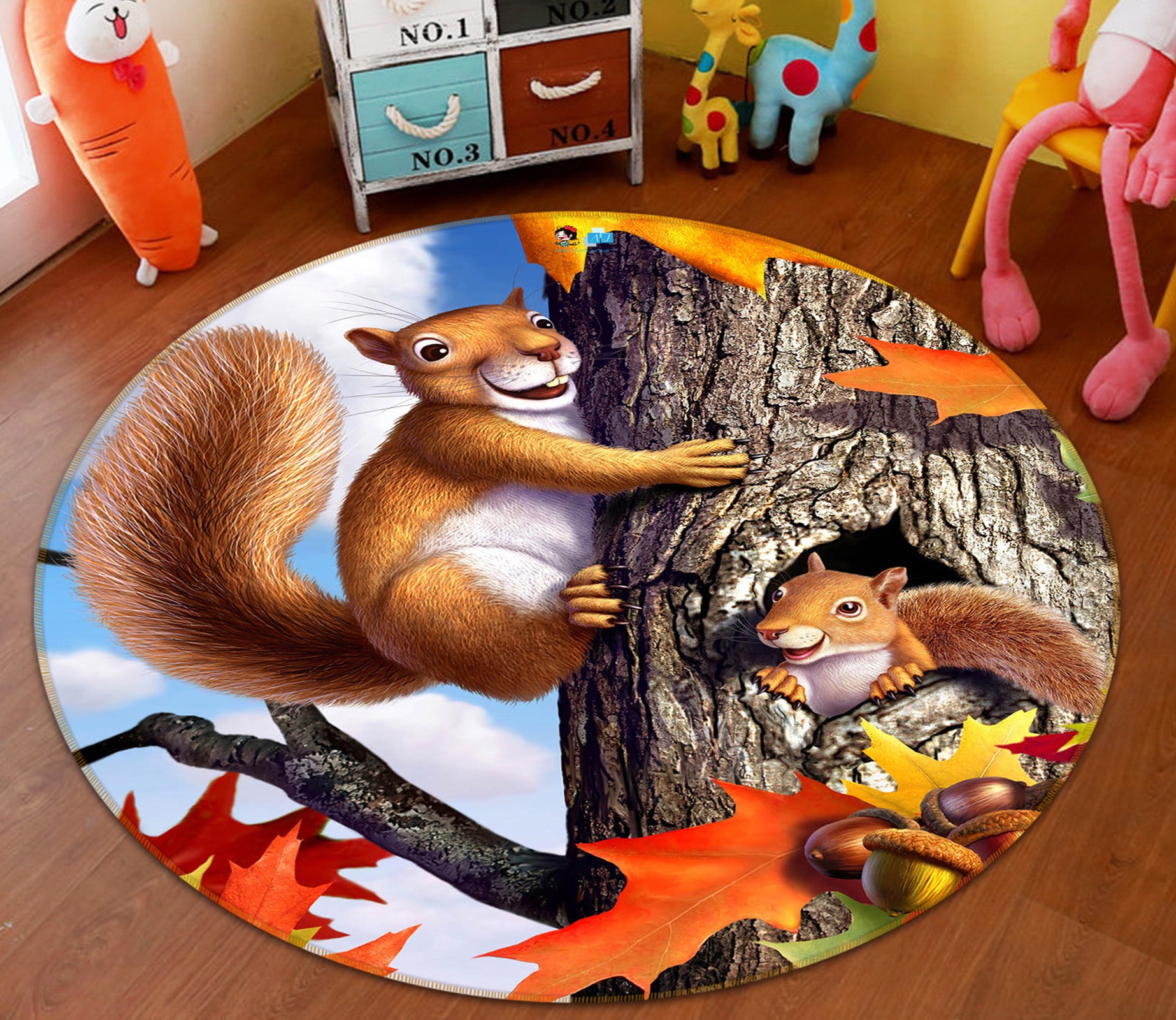 3D Squirrels 85117 Jerry LoFaro Rug Round Non Slip Rug Mat