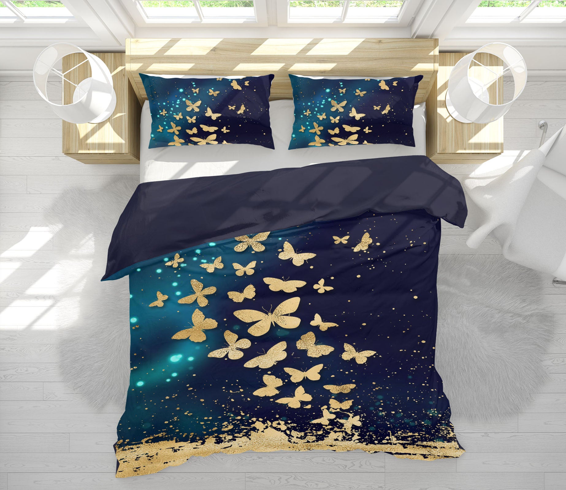 3D Golden Butterfly 16022 Bed Pillowcases Quilt