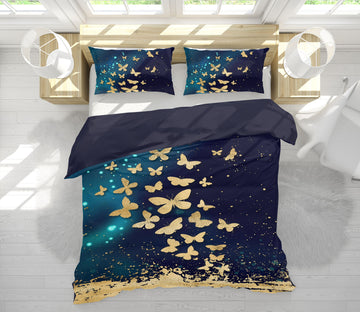3D Golden Butterfly 16022 Bed Pillowcases Quilt