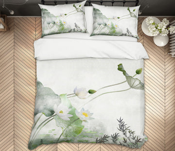 3D White Lotus 12090 Bed Pillowcases Quilt