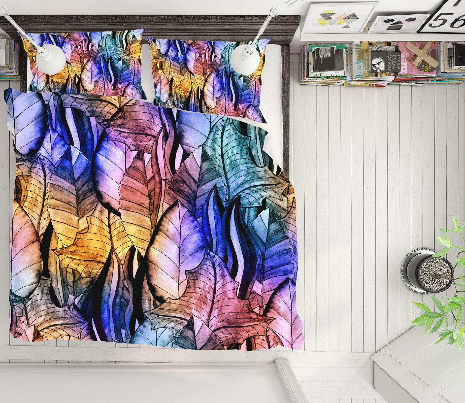 3D Colored Leaves 14051 Bed Pillowcases Quilt