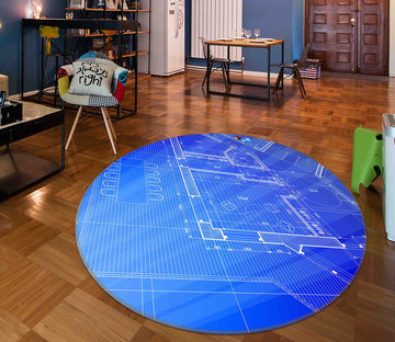 3D Blue Data 74119 Round Non Slip Rug Mat