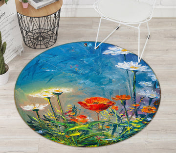 3D Flowers 69070 Round Non Slip Rug Mat