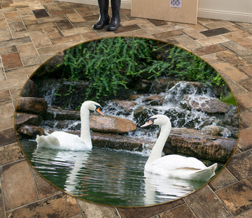 3D Swan Lake Stone 82280 Animal Round Non Slip Rug Mat