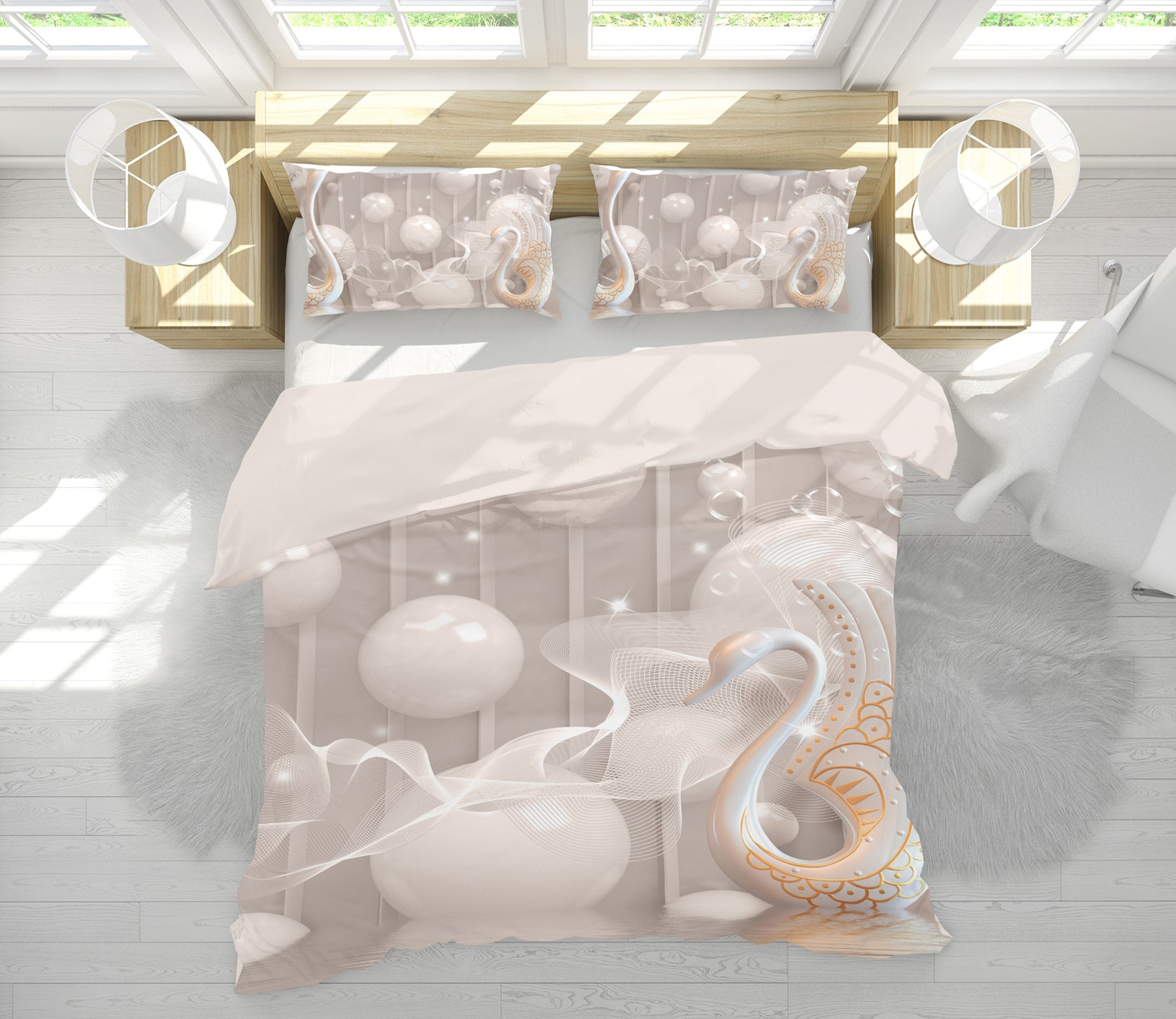 3D White Pearl 12100 Bed Pillowcases Quilt