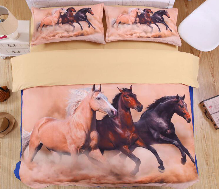 3D Three Horses 1162 Bed Pillowcases Quilt