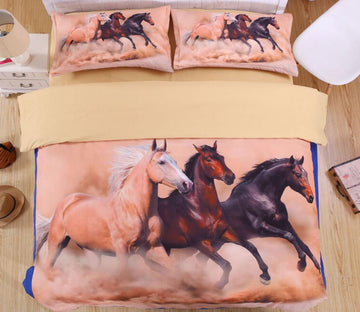 3D Three Horses 1162 Bed Pillowcases Quilt