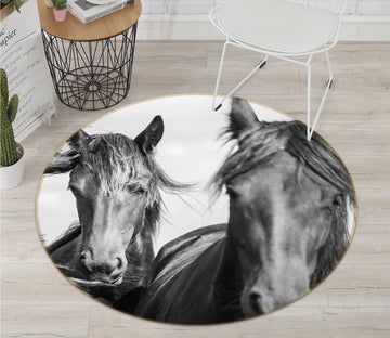 3D Black And White Horse 063 Animal Round Non Slip Rug Mat Mat AJ Creativity Home 