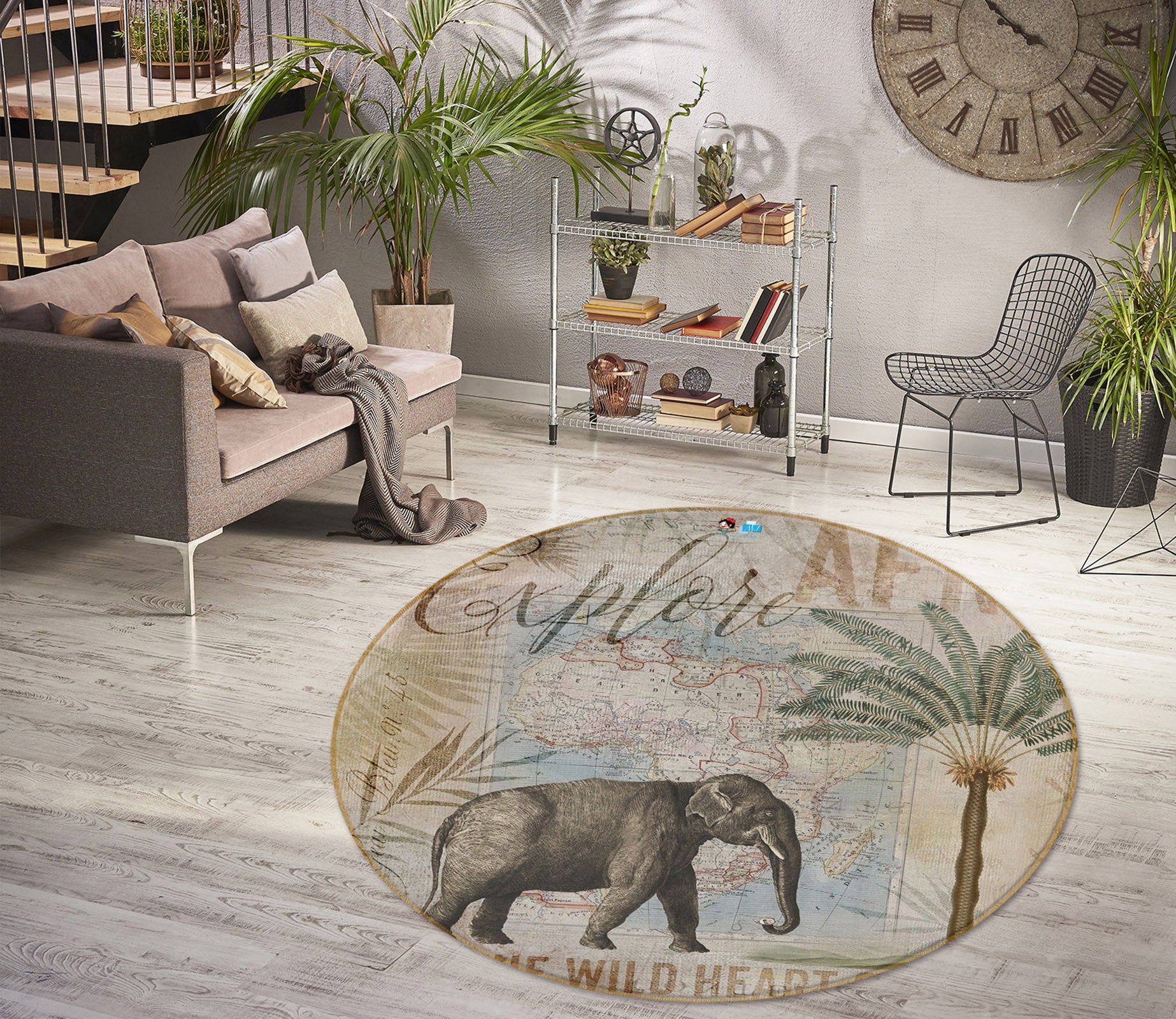 3D Elephant Trees 83043 Andrea haase Rug Round Non Slip Rug Mat