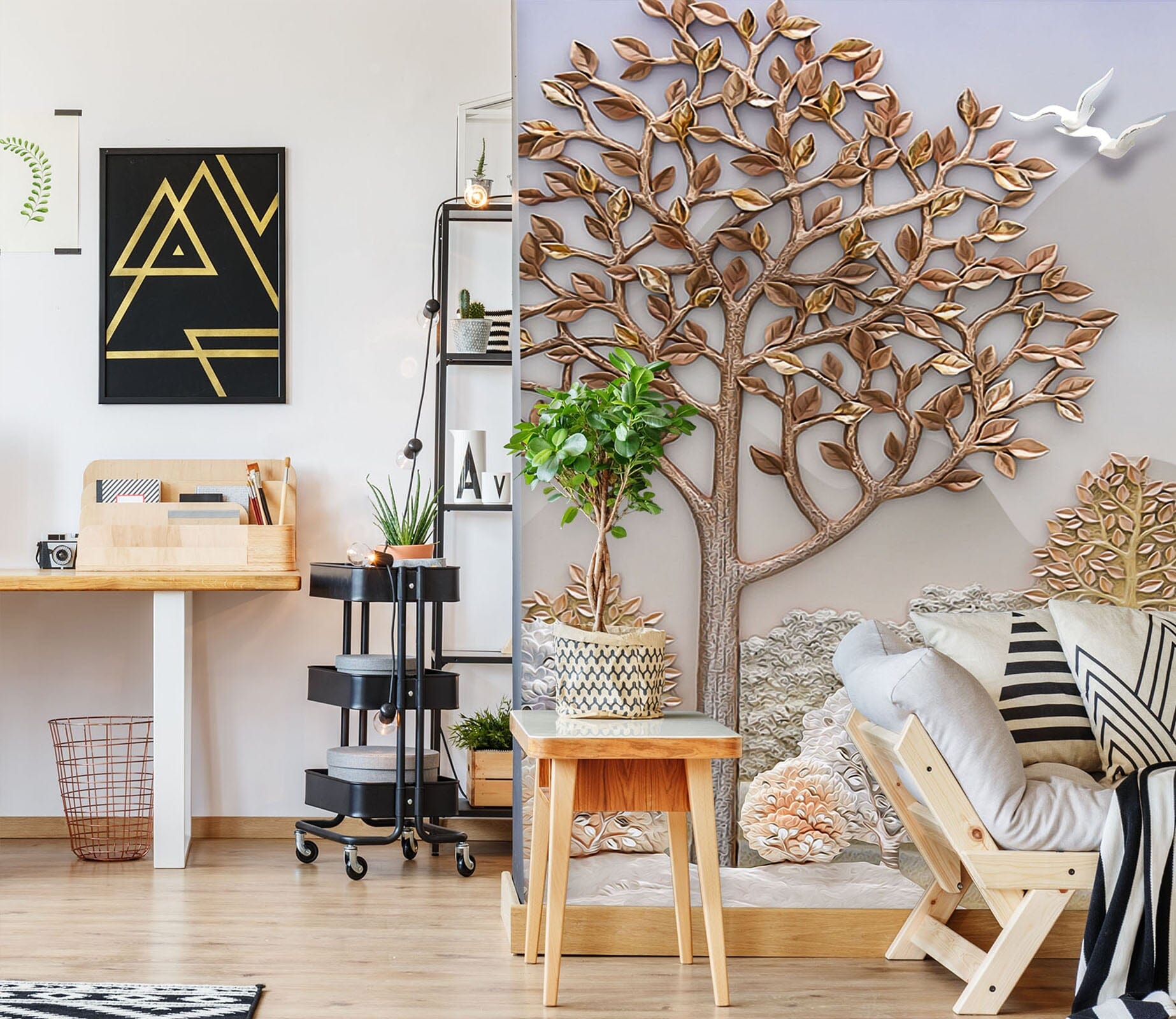 3D Golden Tree 070 Wall Murals Wallpaper AJ Wallpaper 2 