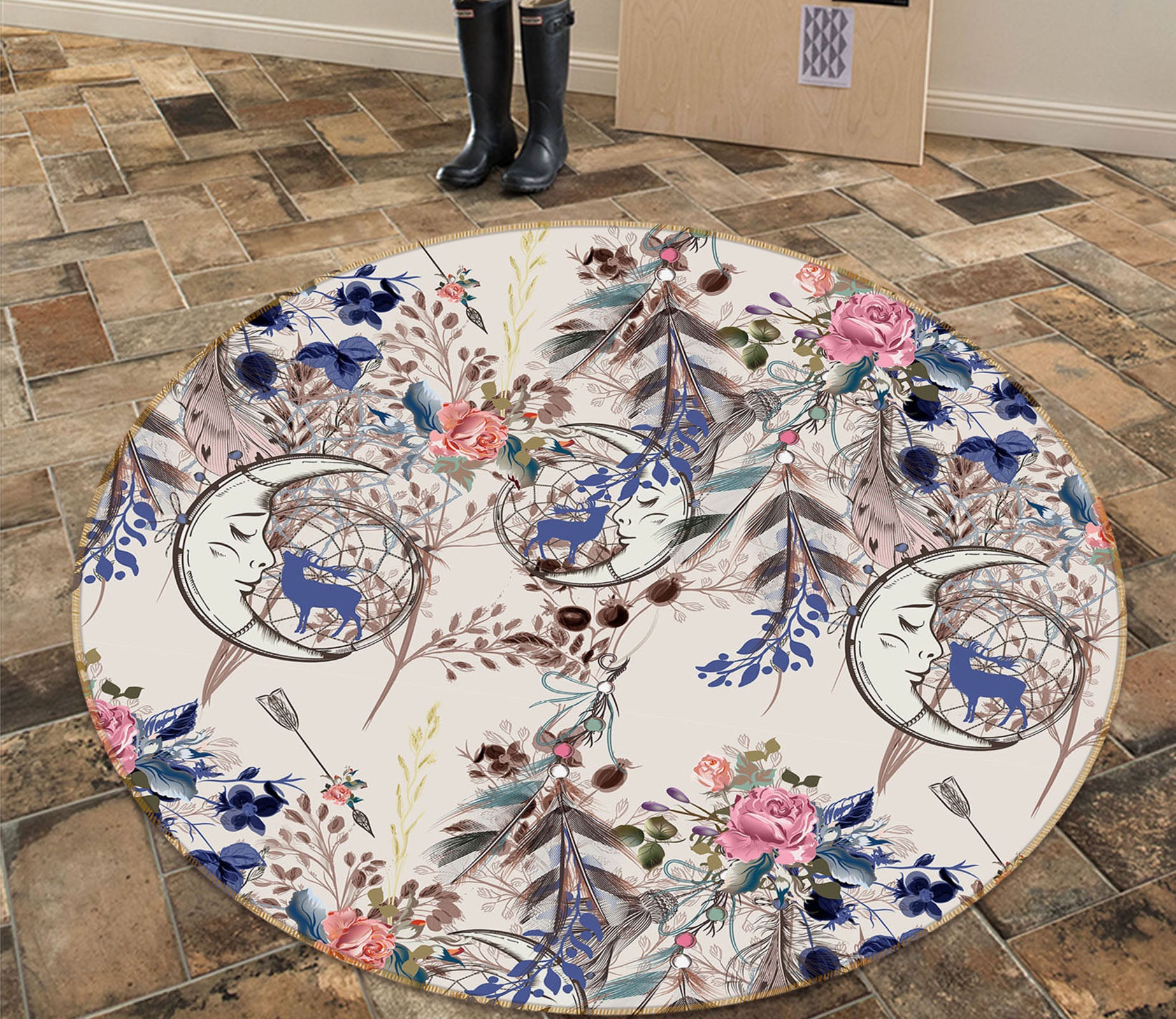 3D Moon Flower 29002 Round Non Slip Rug Mat