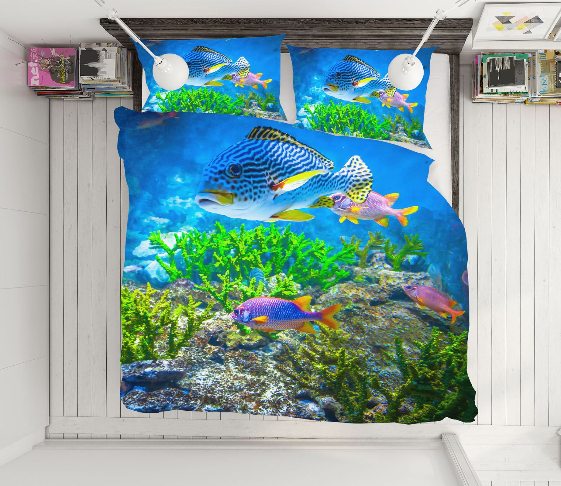 3D Sea Bottom Fish 61132 Bed Pillowcases Quilt