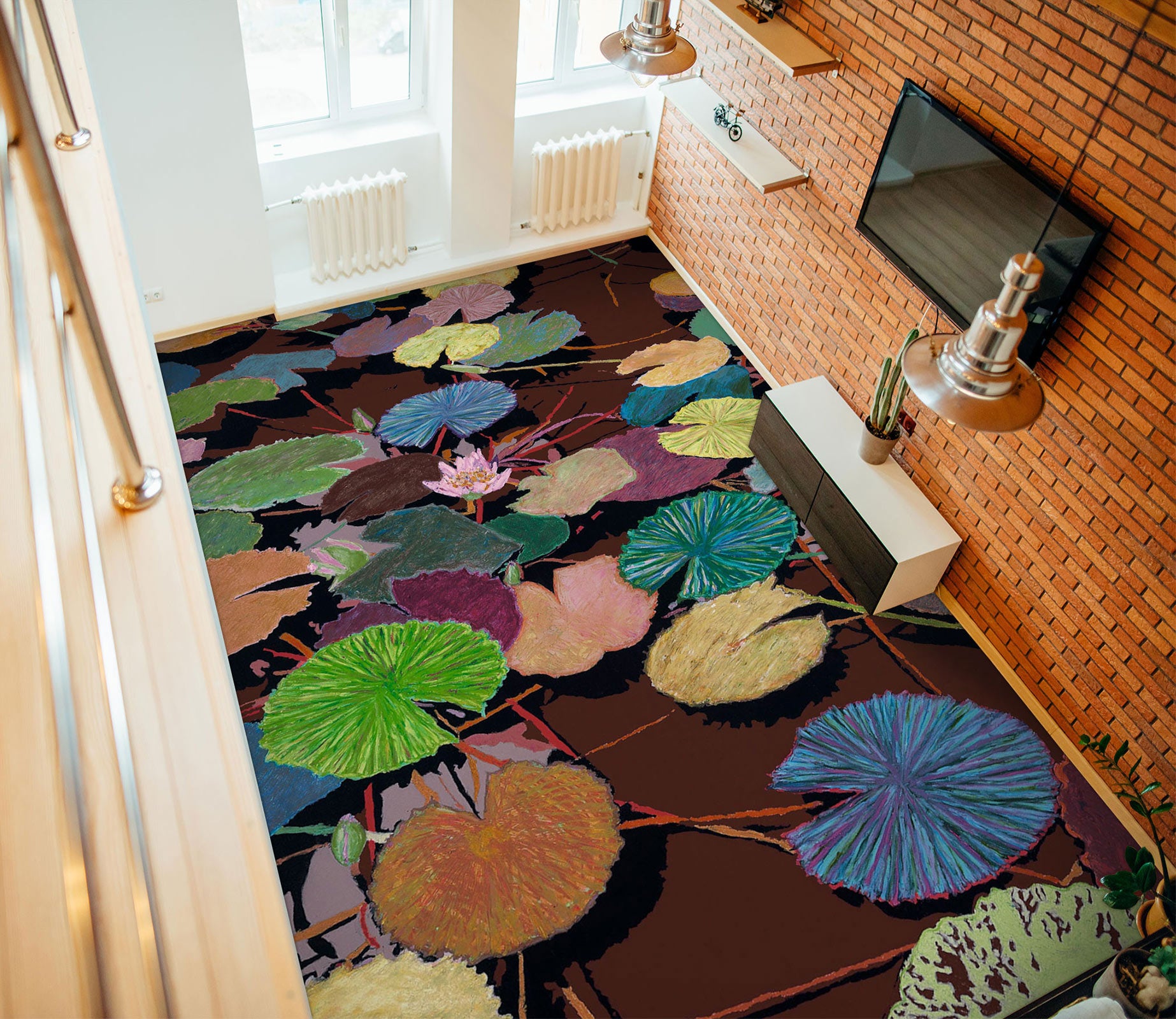 3D Color Lotus Leaf Painting 96106 Allan P. Friedlander Floor Mural