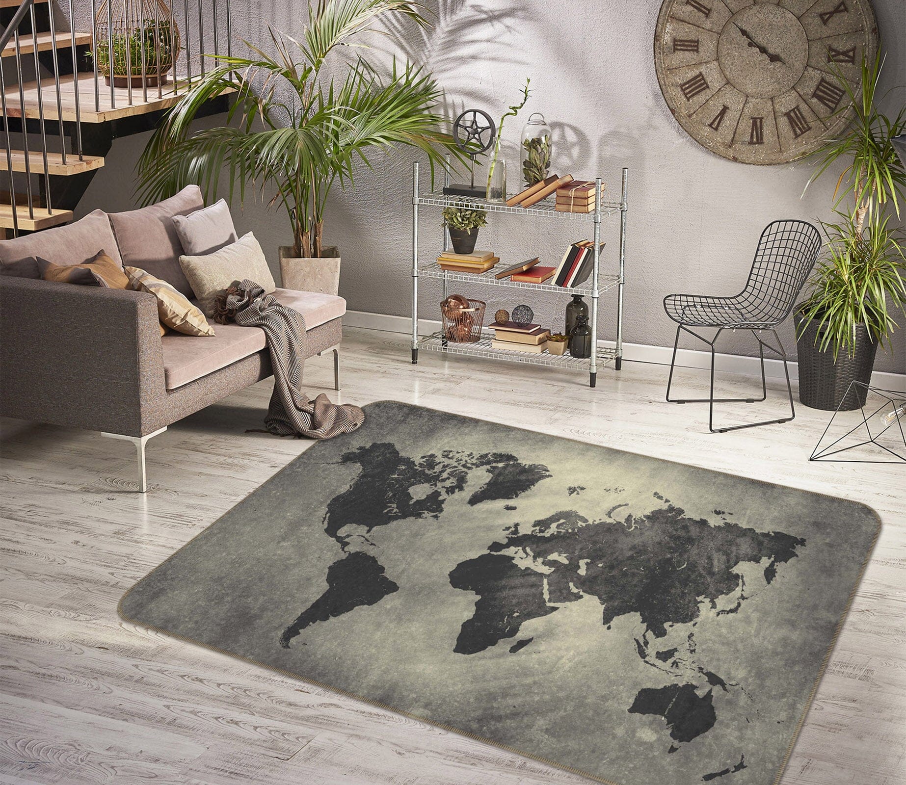 3D Grey Stone 221 World Map Non Slip Rug Mat Mat AJ Creativity Home 
