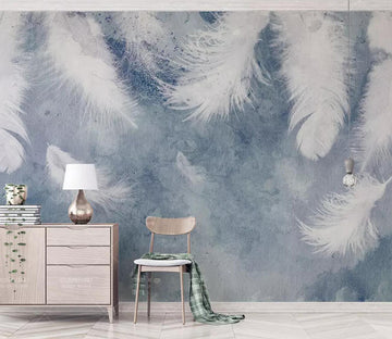 3D Misty White Feathers WC627 Wall Murals