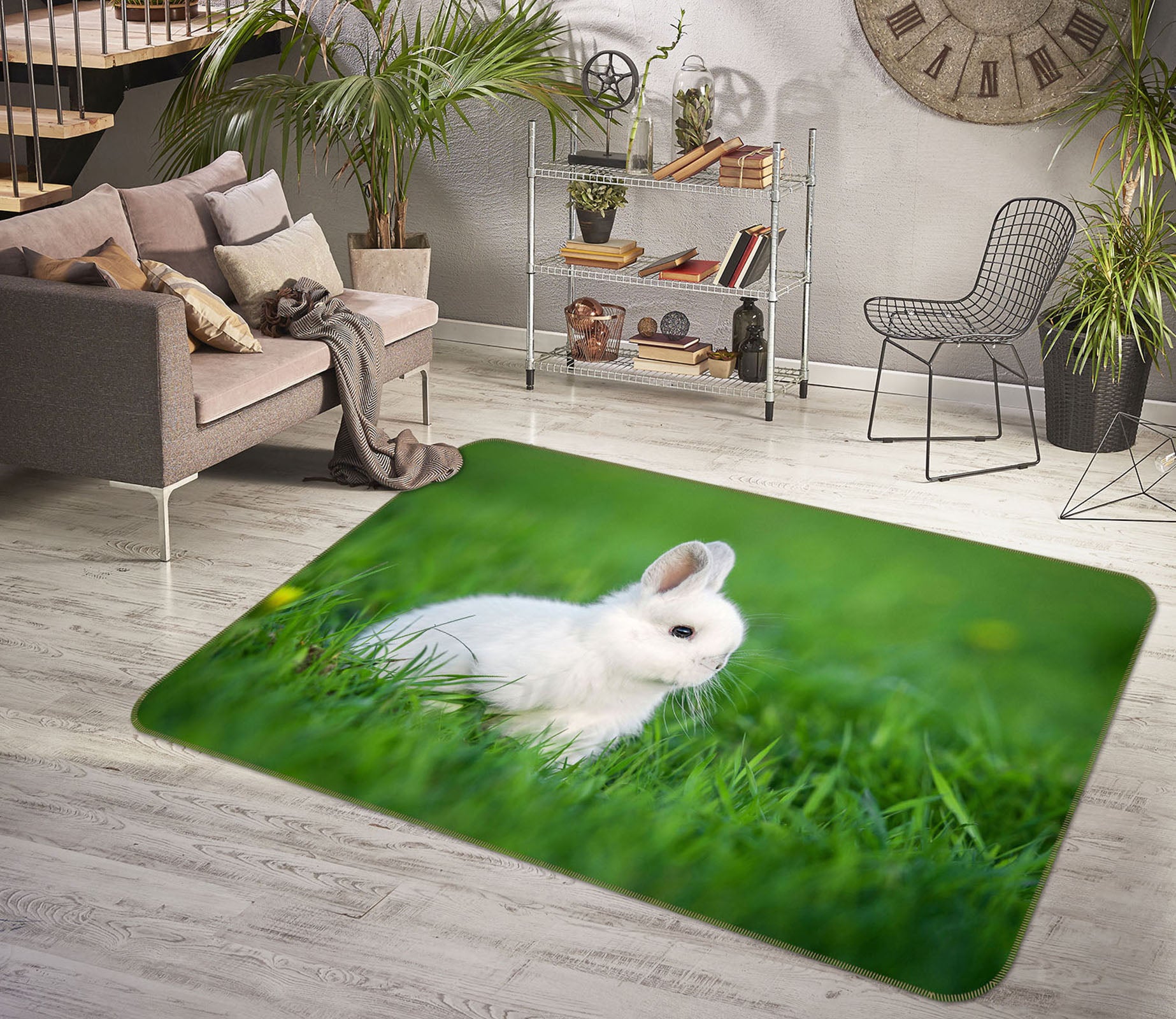 3D Grassland Rabbit 30117 Non Slip Rug Mat