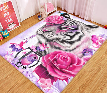 3D Pink Flower Tiger 8550 Sheena Pike Rug Non Slip Rug Mat
