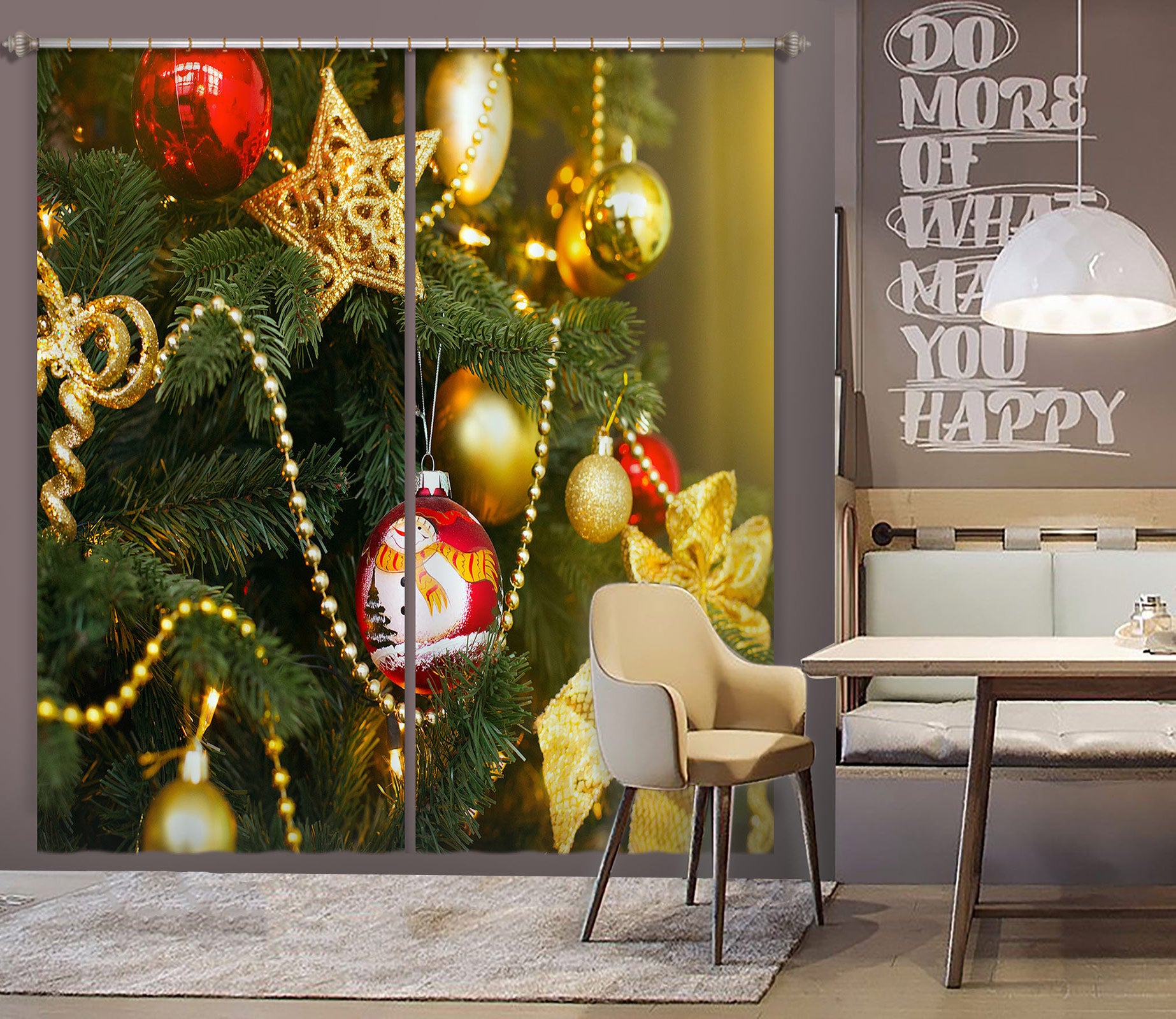 3D Golden Red Ball 52041 Christmas Curtains Drapes Xmas