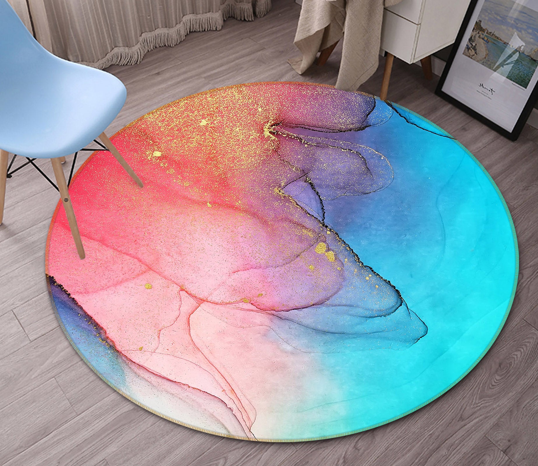 3D Color Pattern 71231 Round Non Slip Rug Mat