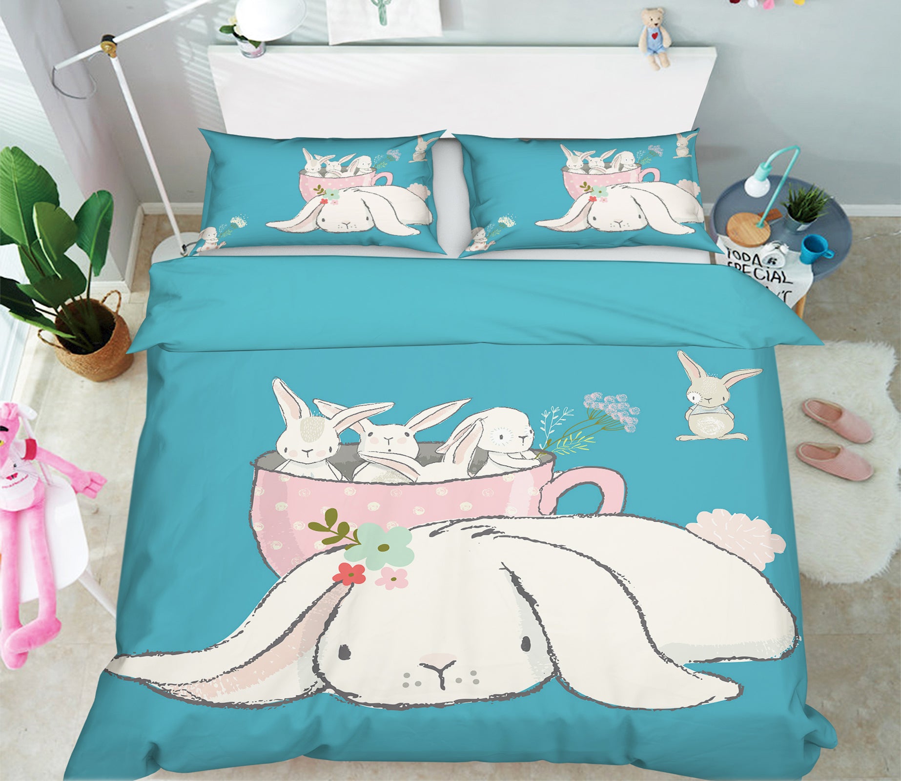 3D Rabbit 13034 Bed Pillowcases Quilt