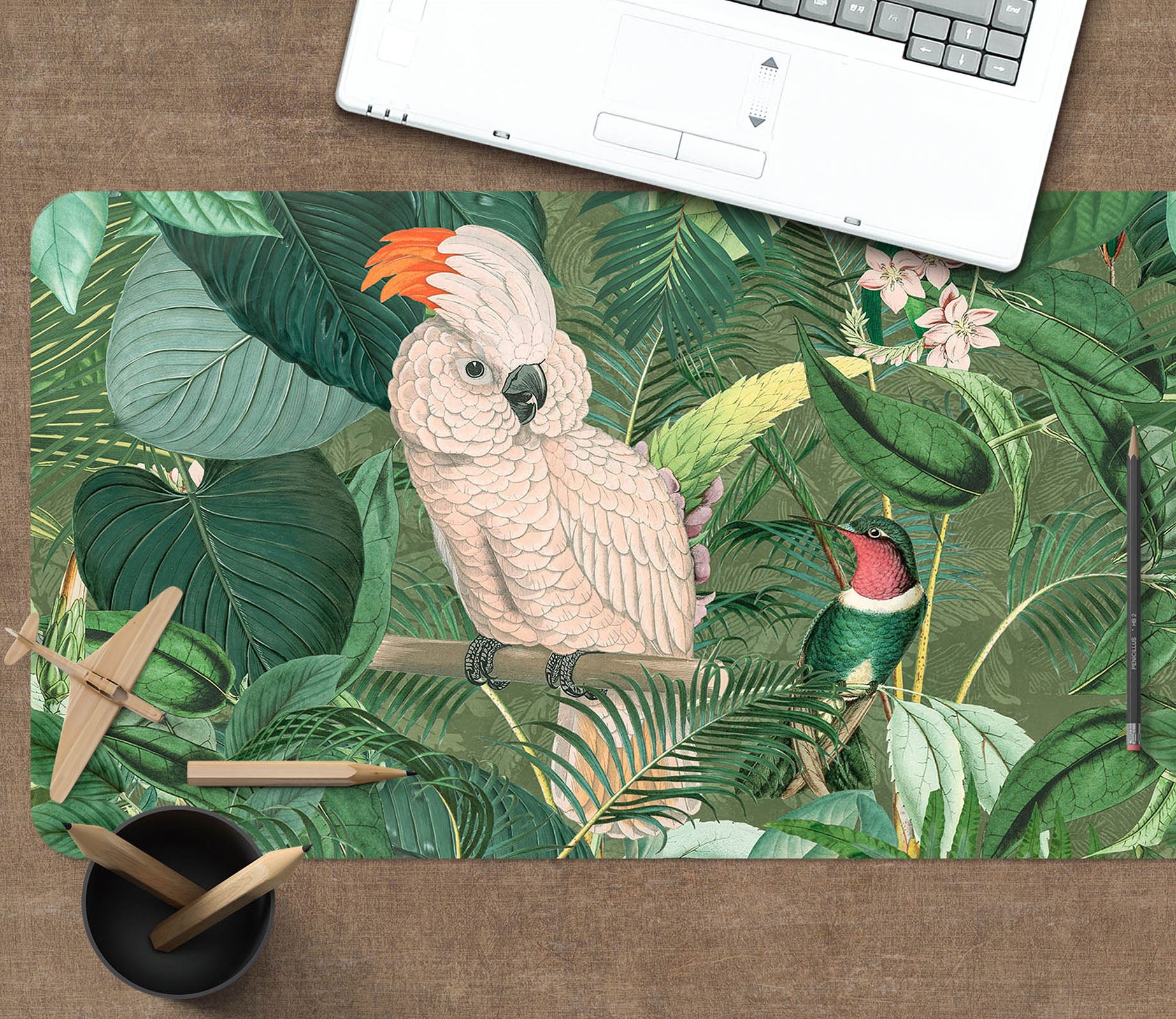 3D White Parrot 5226 Andrea Haase Desk Mat