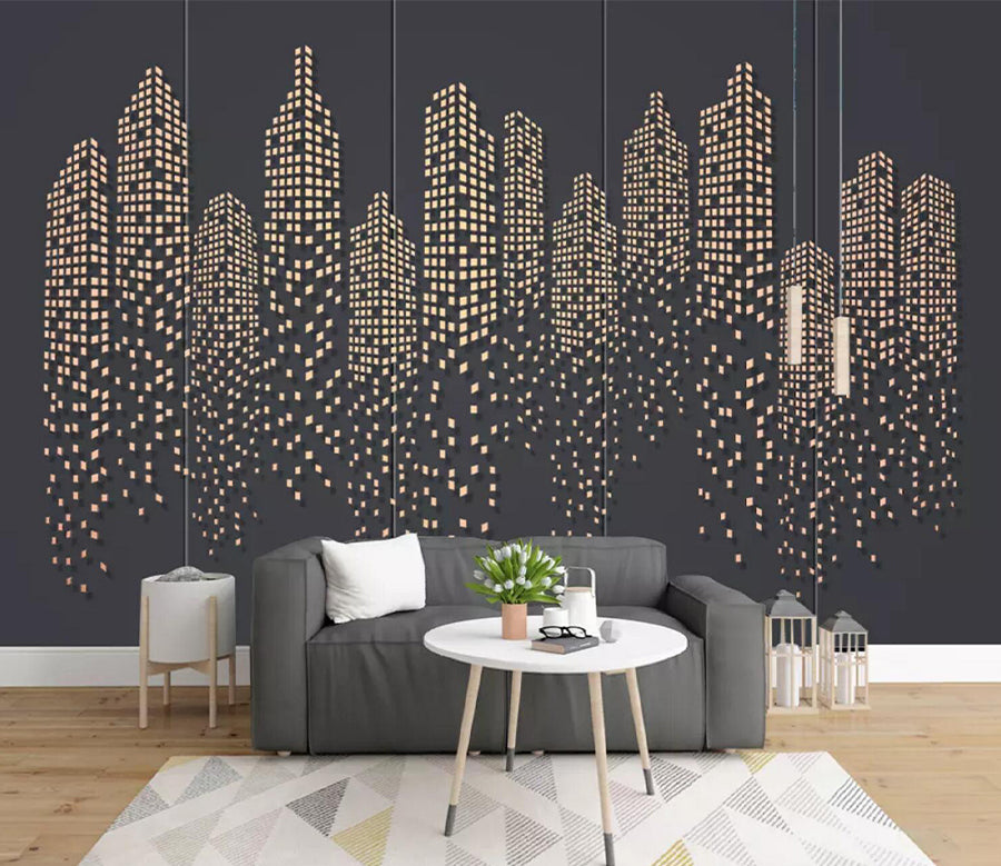 3D Black Square Building WC712 Wall Murals