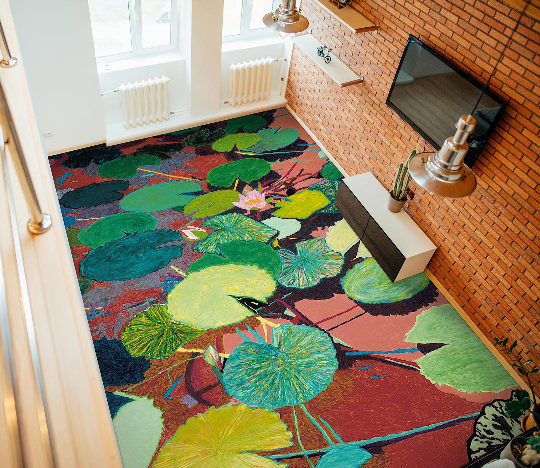 3D Colorful Lotus Leaf Painting 96122 Allan P. Friedlander Floor Mural