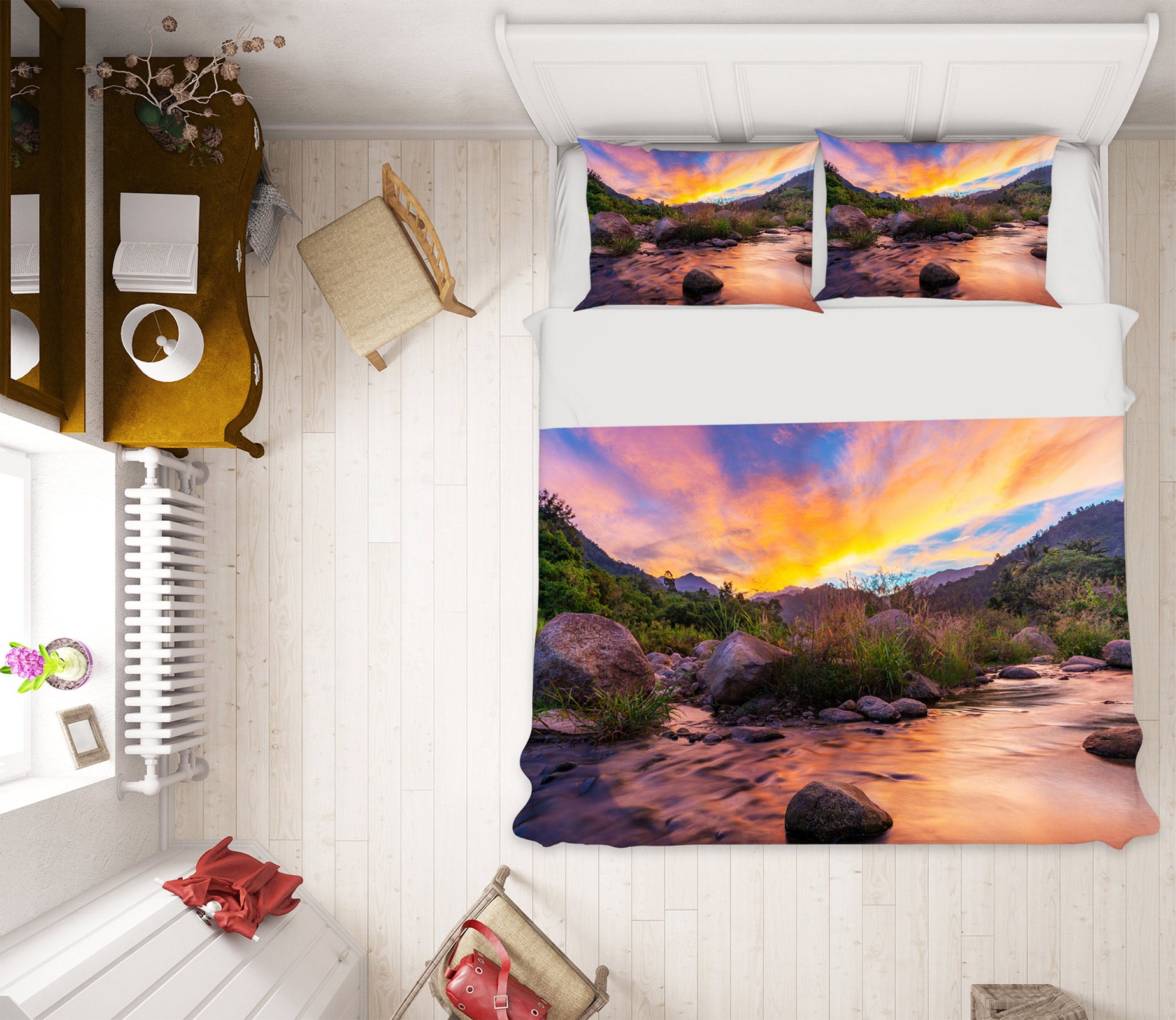 3D Stone Creek Water Sky 59129 Bed Pillowcases Quilt