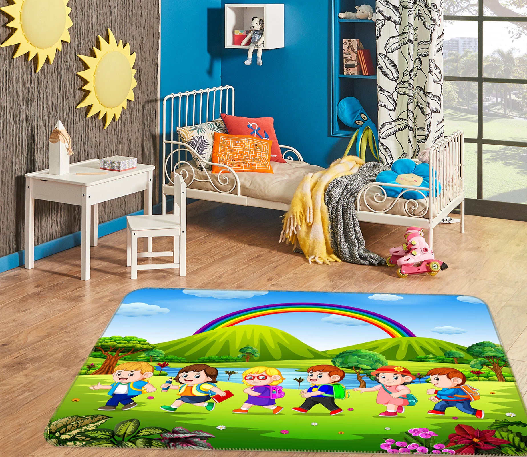 3D Rainbow Grass Child 77195 Non Slip Rug Mat