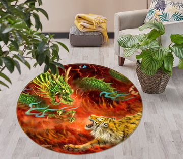 3D Green Dragon Tiger 6026 Kayomi Harai Rug Round Non Slip Rug Mat