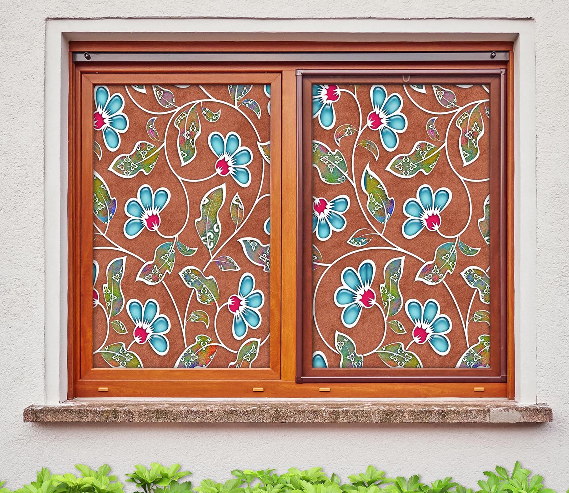 3D Blue Swaying Flower 164 Window Film Print Sticker Cling Stained Glass UV Block