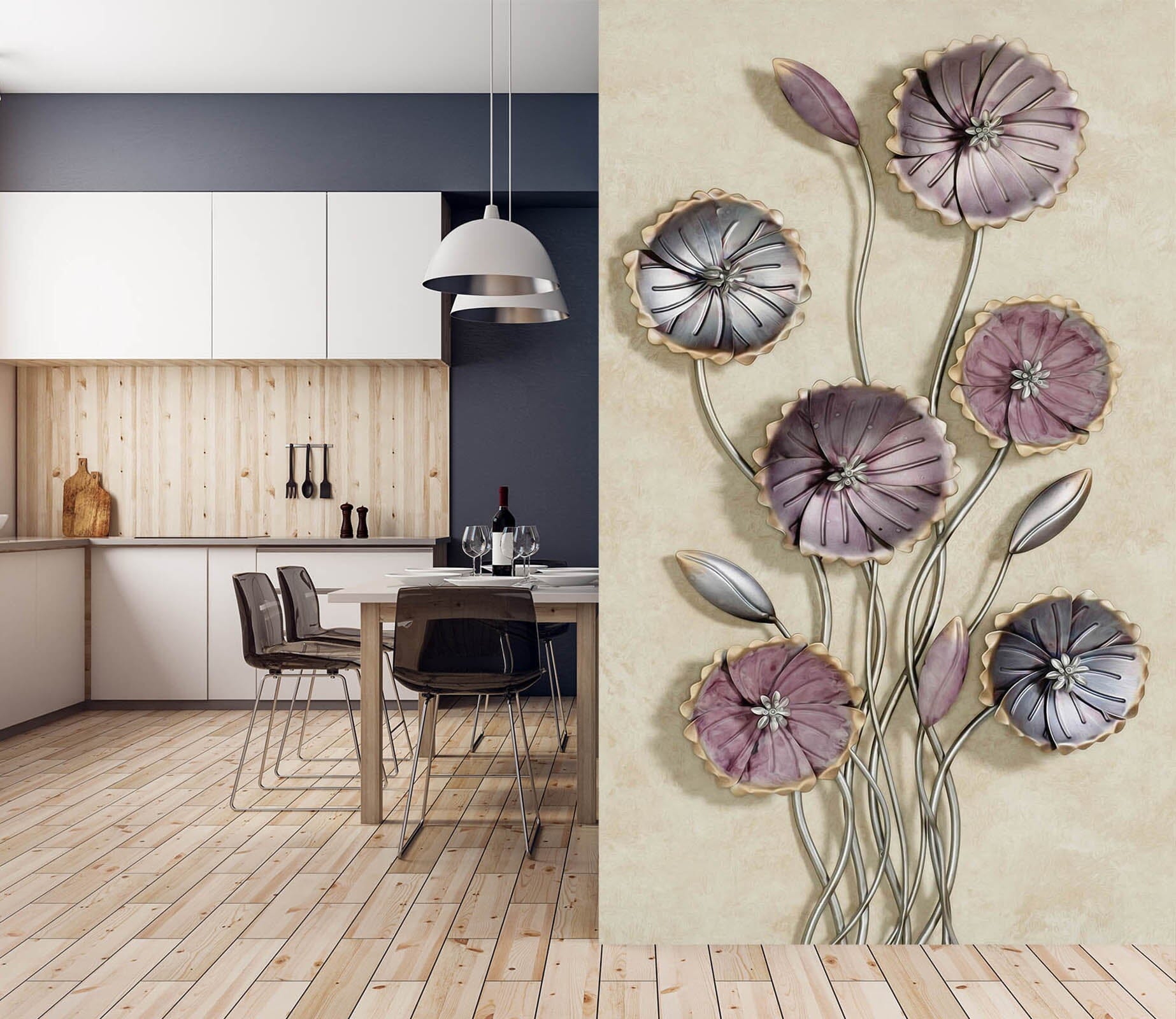 3D Metal Lotus 1868 Wall Murals Wallpaper AJ Wallpaper 2 