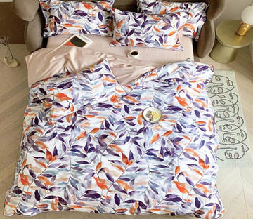 3D Orange Purple Leaves 7122 Bed Pillowcases Quilt