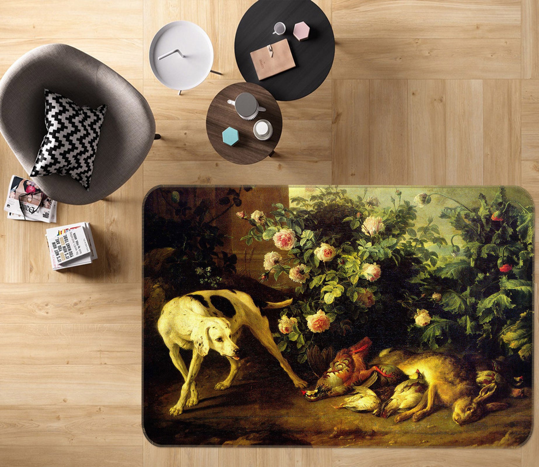 3D Dog Rabbit Flower Bush 76046 Non Slip Rug Mat