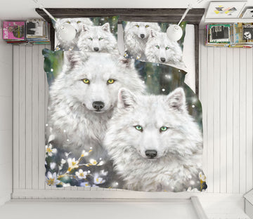 3D White Wolf Flower 5885 Kayomi Harai Bedding Bed Pillowcases Quilt Cover Duvet Cover