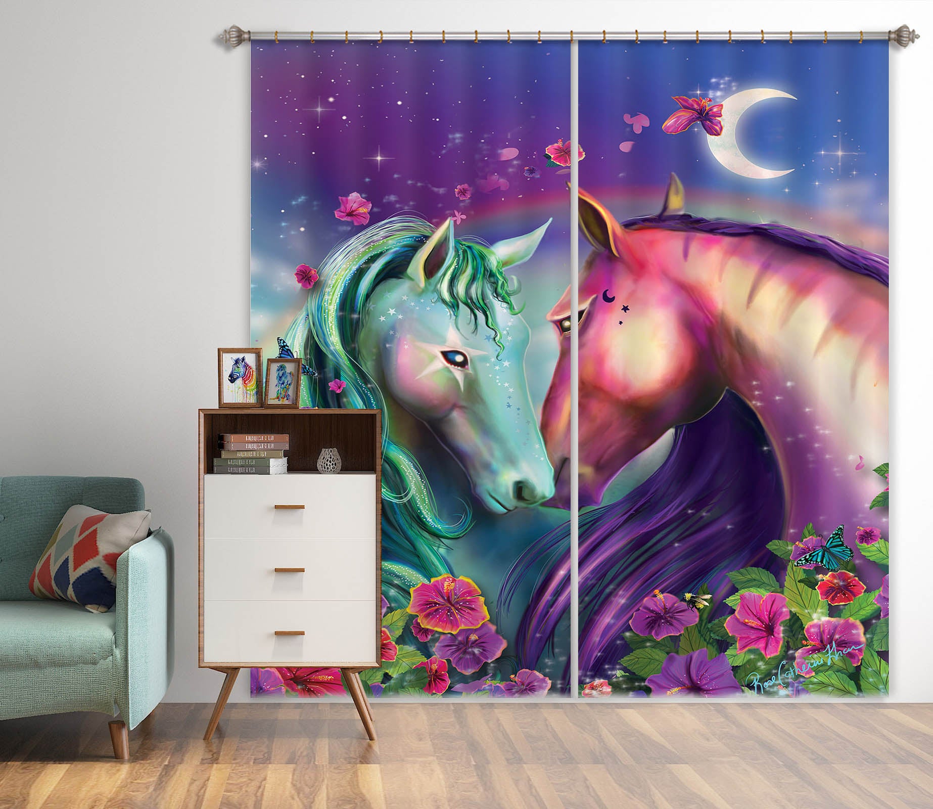3D Garden Unicorn 130 Rose Catherine Khan Curtain Curtains Drapes