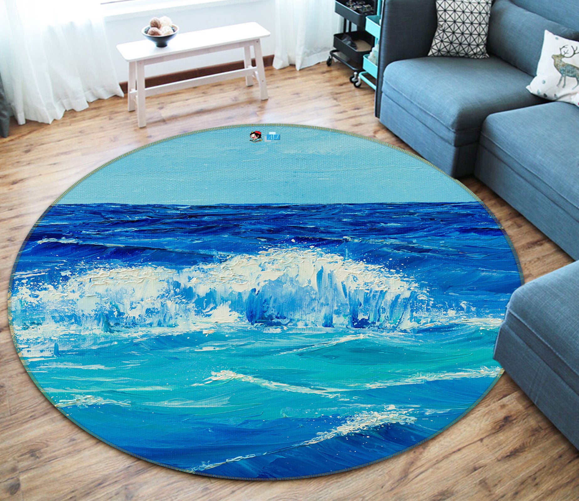 3D Waves 18128 Marina Zotova Rug Round Non Slip Rug Mat