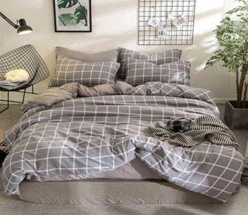 3D Grey Grid 7001 Bed Pillowcases Quilt