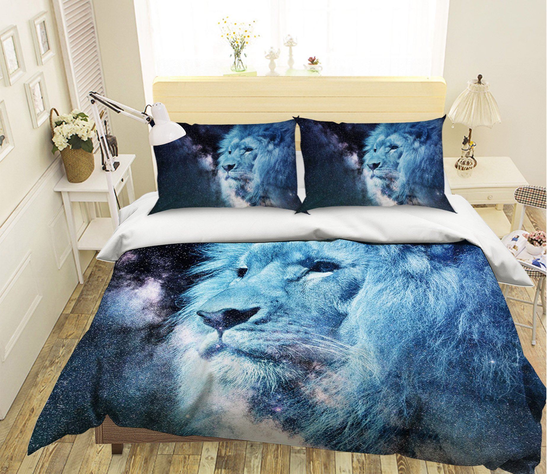 3D Moonlight Lion 1974 Bed Pillowcases Quilt Quiet Covers AJ Creativity Home 
