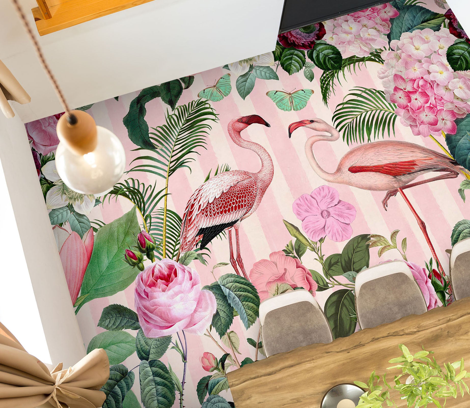 3D Flamingo Flowers Leaf Pattern 104144 Andrea Haase Floor Mural