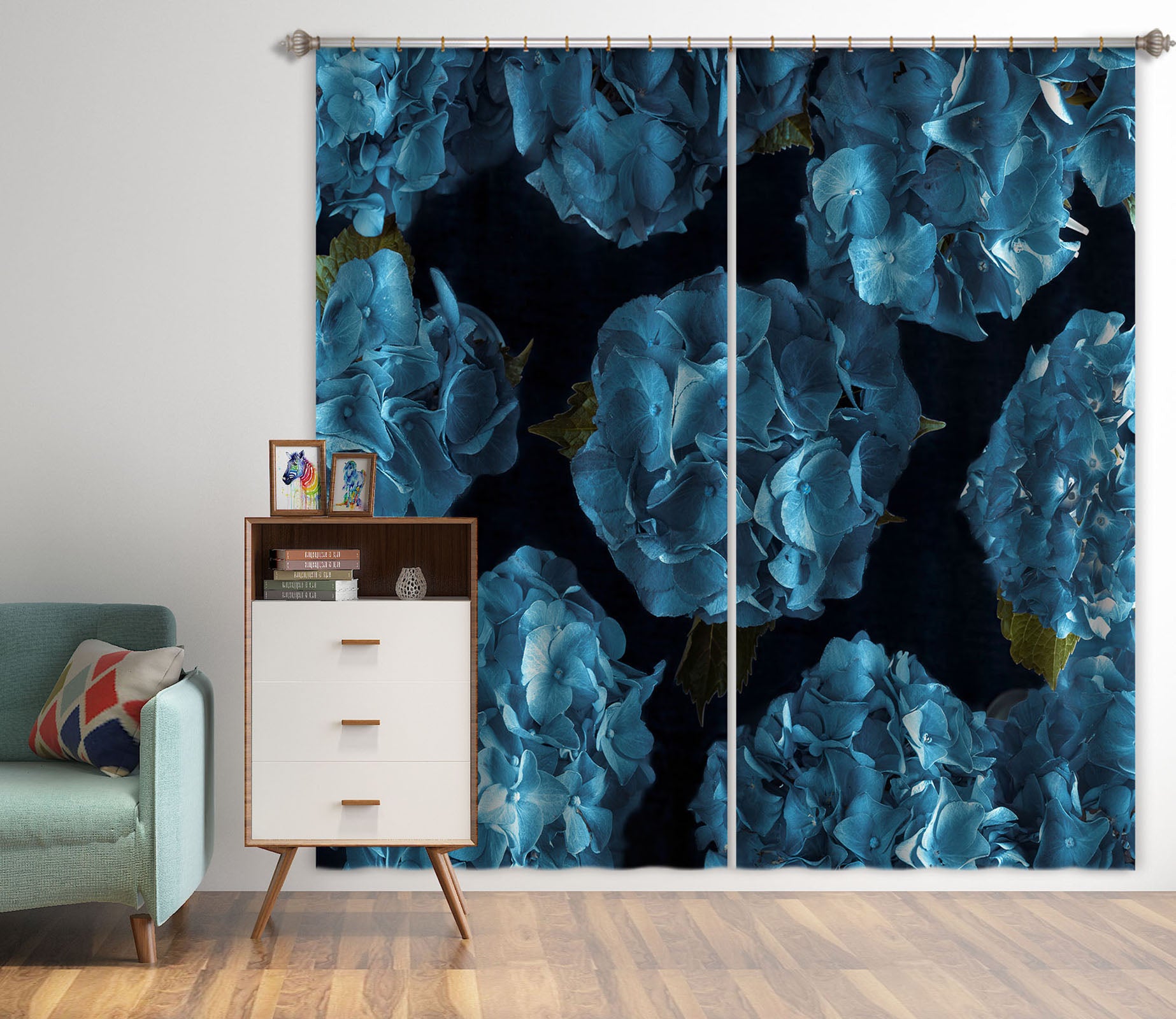 3D Blue Flowers 6324 Assaf Frank Curtain Curtains Drapes