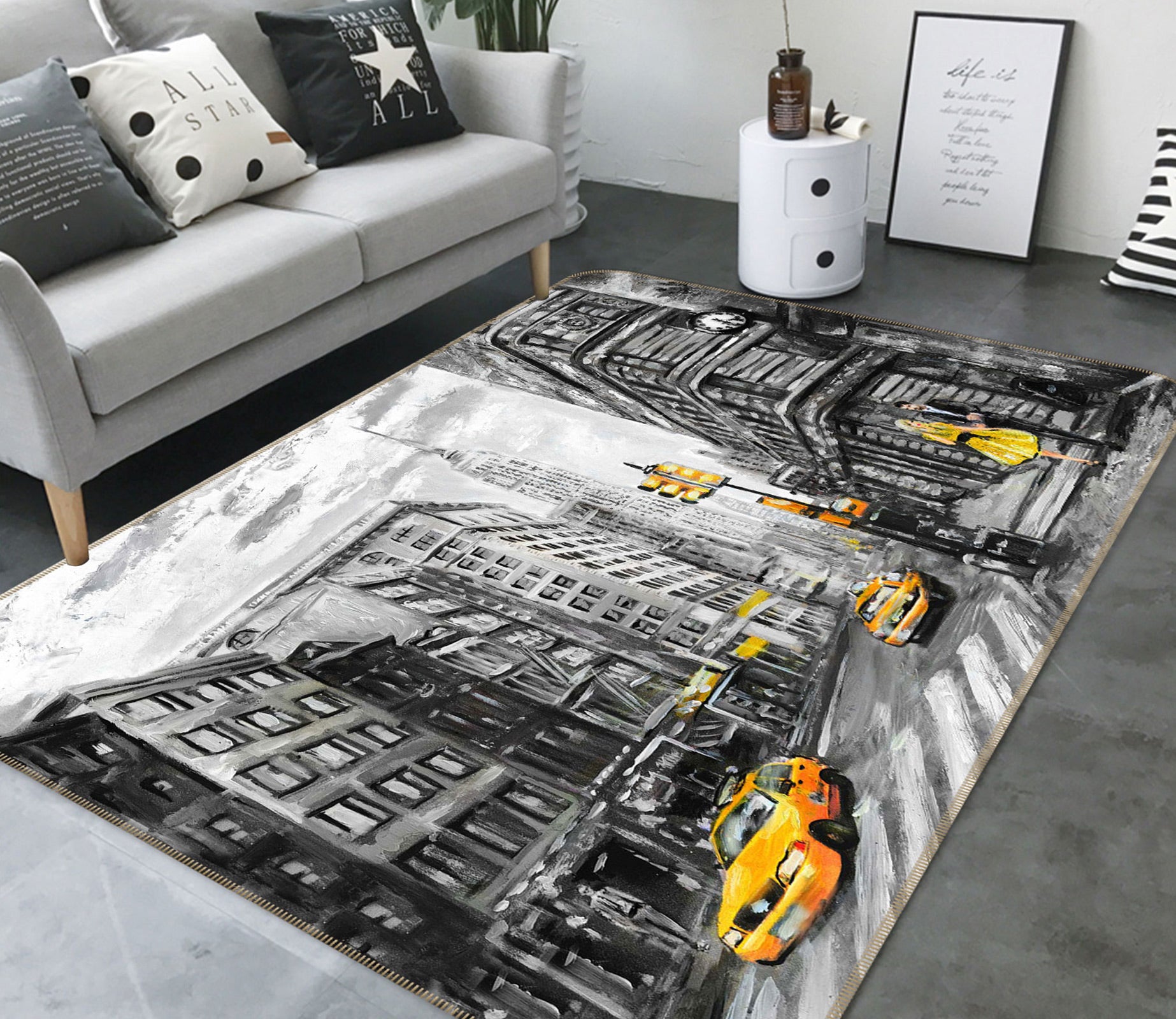 3D Yellow Car Street 1033 Non Slip Rug Mat