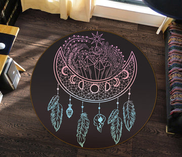 3D Moon Feather Pattern 29010 Round Non Slip Rug Mat