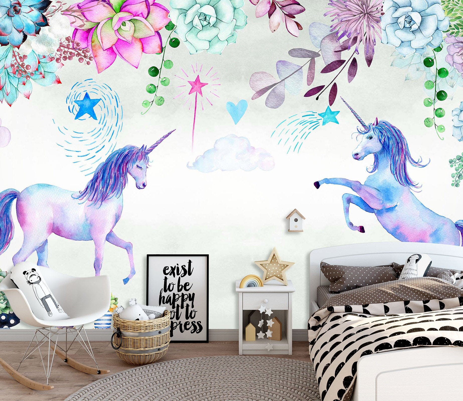 3D Unicorn Flowers 1428 Wall Murals Wallpaper AJ Wallpaper 2 