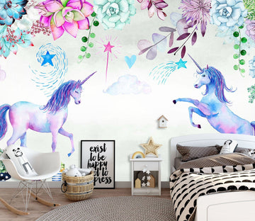 3D Unicorn Flowers 1428 Wall Murals Wallpaper AJ Wallpaper 2 