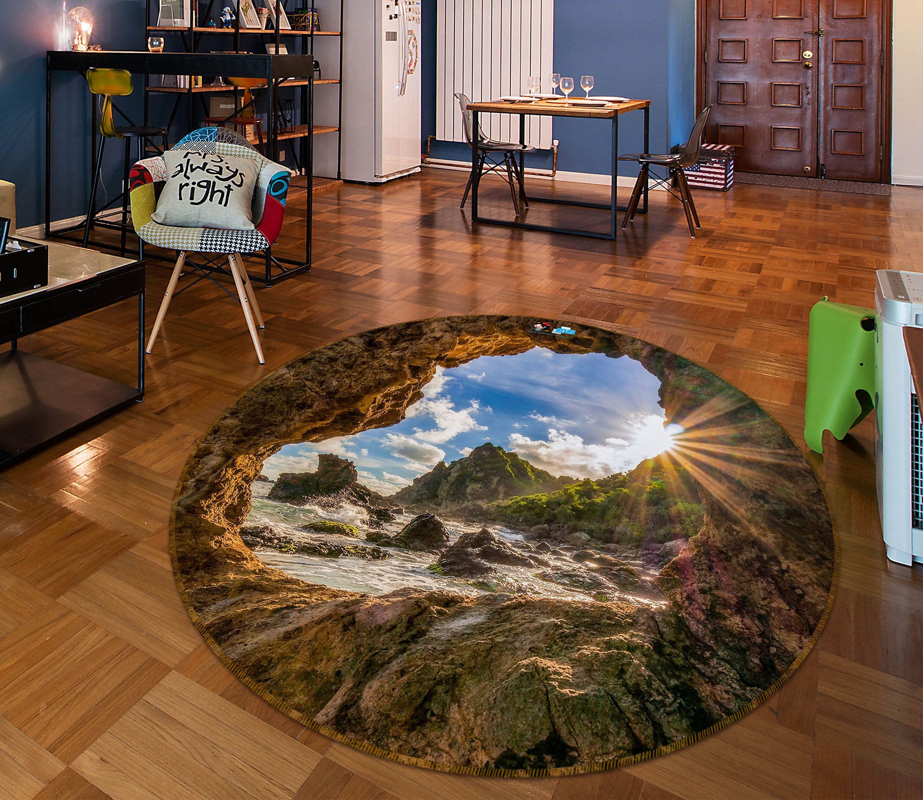 3D Stone Cave 71157 Round Non Slip Rug Mat