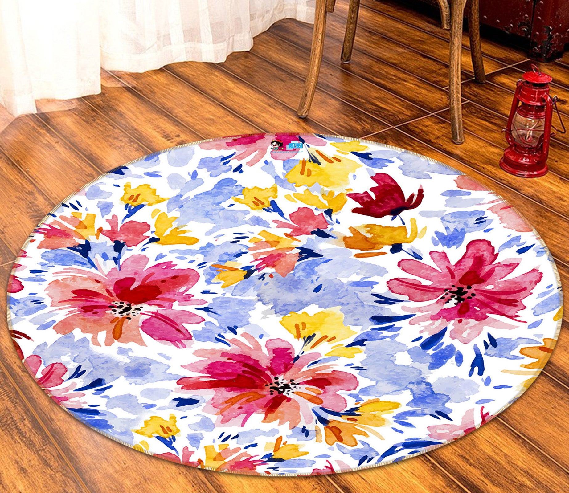 3D Flowers Pattern 71273 Round Non Slip Rug Mat