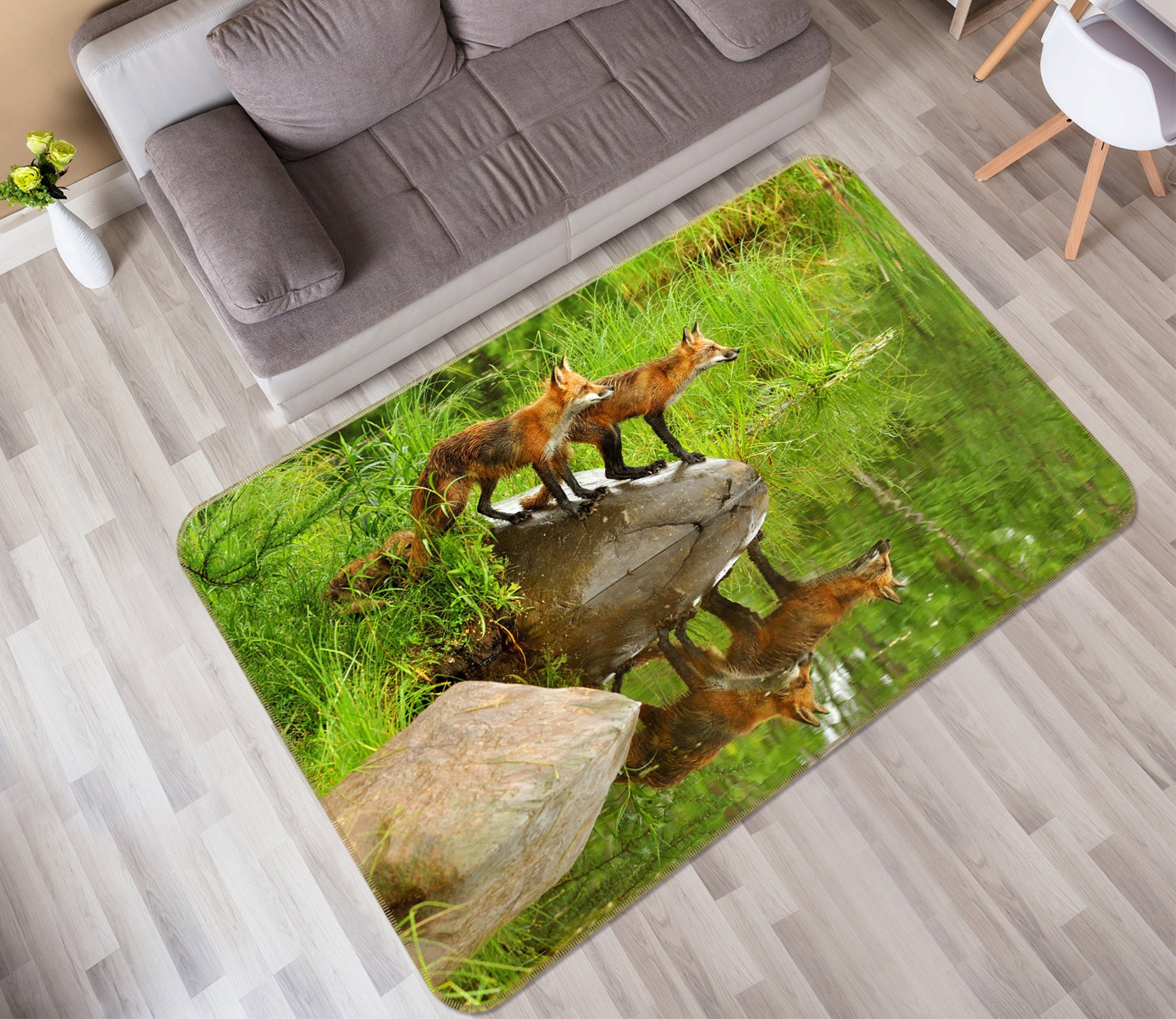 3D Fox By The Water 65132 Non Slip Rug Mat